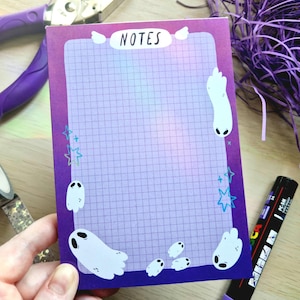 A6 Notepad Ghost To Do List | Purple Spooky Cute Tattoo Alternative | 50 Pages | 120gsm | Halloween Illustrated Goth Emo Note Pad