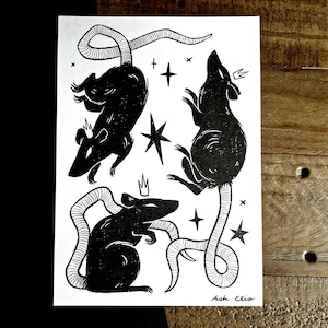 A5 kunstafdruk ratten | Geïllustreerde ratten Goth Alternative Maximalist Home Decor | Illustratie gerecycled ecopapier | Halloween ouderling emocadeau