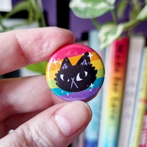 Rainbow PRIDE Cat Button Badge 25mm | Cute Goth Alternative Pin Badge | LGBTQ+ Pride Queer Alternative Pin Badge