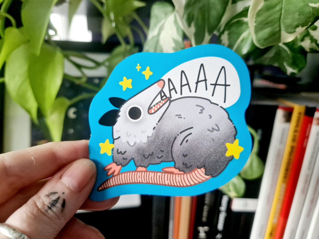 Screaming Possum Cute Sticker | Funny Opossum Anxiety Large Gloss Vinyl ...