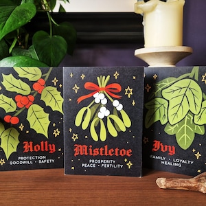 Pagan Christmas Cards HOLLY, IVY, MISTLETOE Folk Magic Greeting Yule | A6 Different Unique Alternative Card | Green Witch Multi Pack Cards