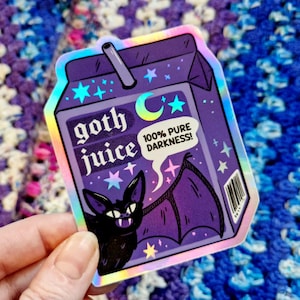 Cute Bat Sticker Spooky GOTH JUICE Carton Box Holographic Vinyl Vampire Juice Carton Witch Water Bottle Laptop Waterproof Outdoor Waterproof