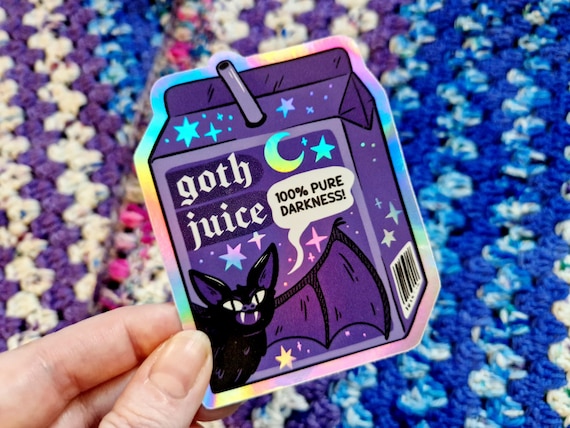 Cute Bat Sticker Spooky GOTH JUICE Carton Box Holographic Vinyl Vampire Juice Carton Witch Water Bottle Laptop Waterproof Outdoor Waterproof