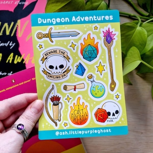 Dungeon Adventures RPG TTRPG DnD Sticker Sheet A6 Vinyl Rogue Bard Wizard Ranger DM Waterproof Cute Alternative Indoor Outdoor Weatherproof