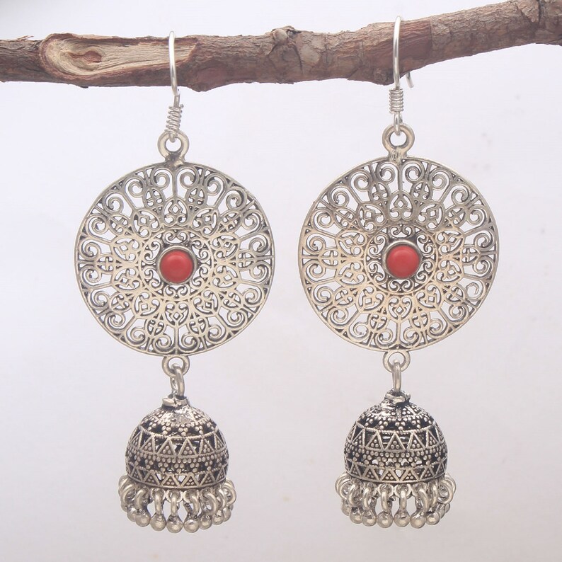 Blue Lapis Coral 92.5 Sterling silver Jhumki earrings matte finishing oxidized finishing hangings female jewelry perfect for every occasion
