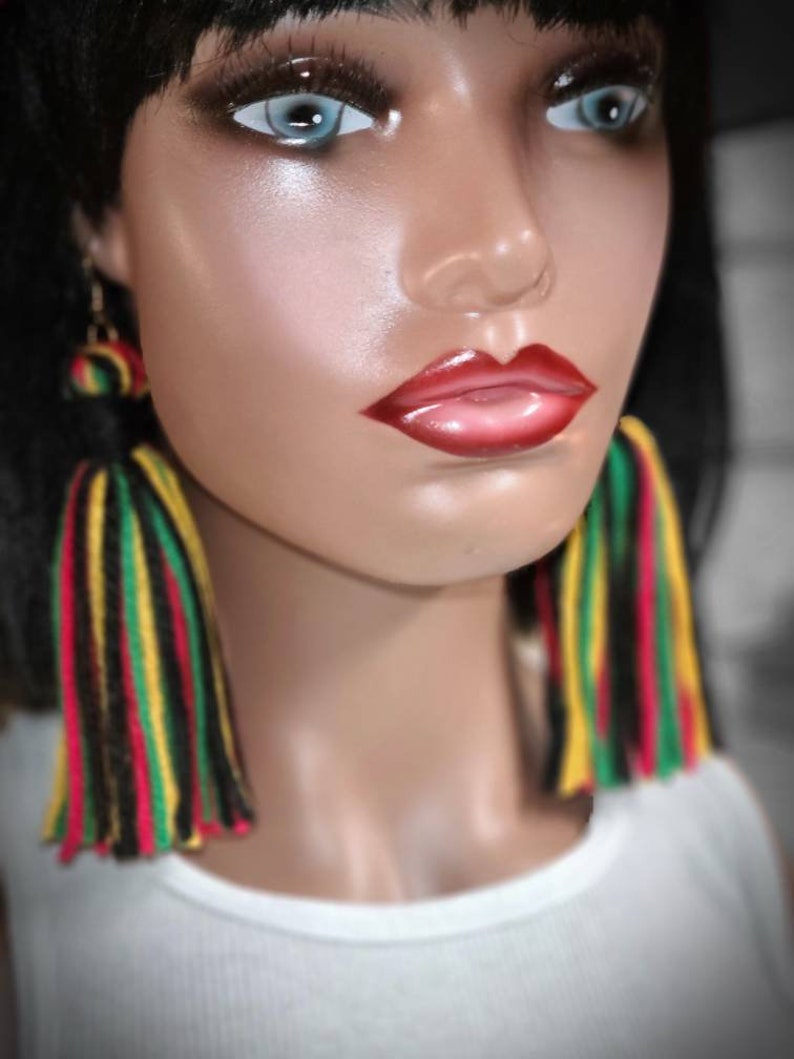 Tassel Large Earrings Rasta Black History Kwanzaa Yarn Tassels