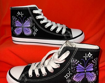 Womens Handpainted Purple Butterfly High tops