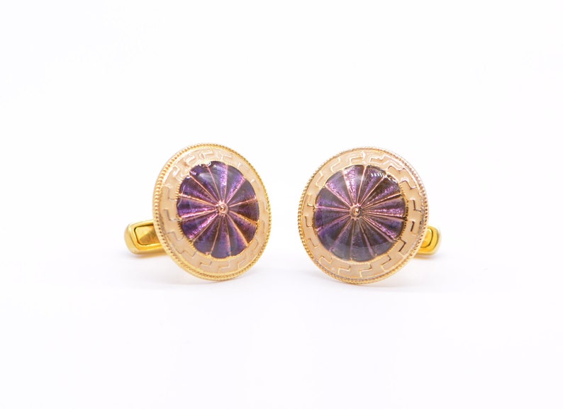 Purple ivory enamel cufflinks hand enamelled in 925 silver