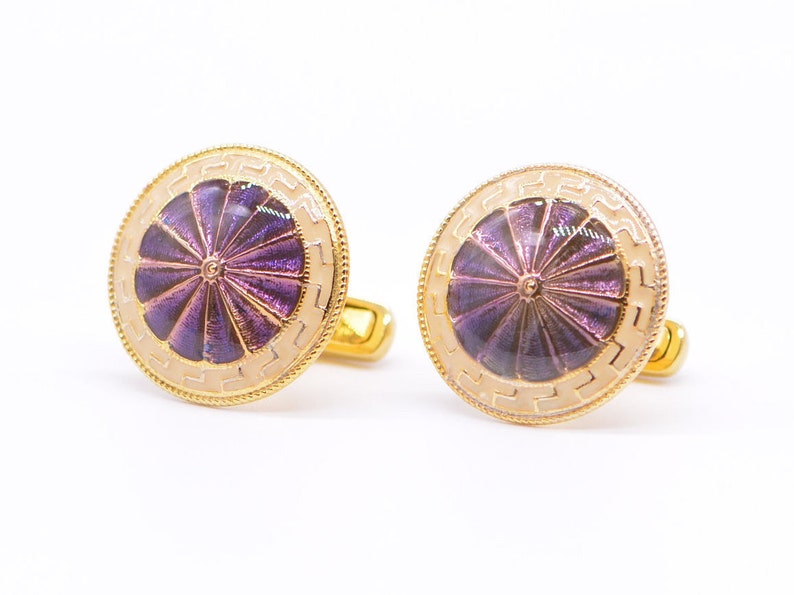 Purple ivory enamel cufflinks hand enamelled in 925 silver