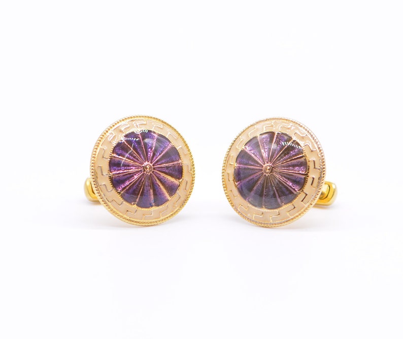 Purple ivory enamel cufflinks hand enamelled in 925 silver