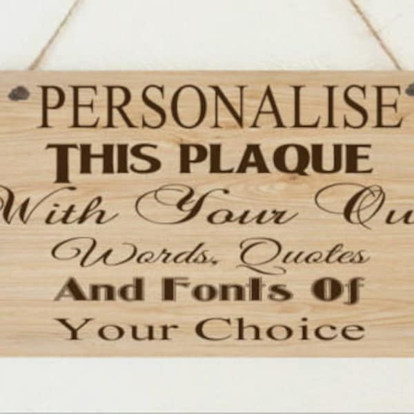 Personalised Any Text METAL Wood Grain Effect Hanging Plaque
