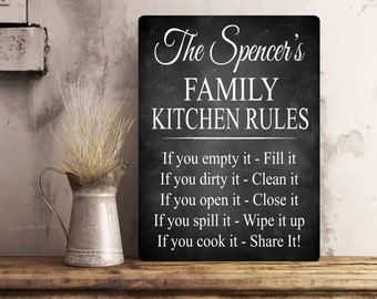 PERSONALISED Family Kitchen Rules Metal Wall Sign Gift Present Home