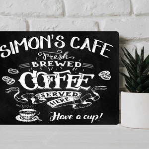 PERSONALISED Retro Vintage Coffee Cafe Metal Wall Sign Gift Present Chalkboard Style