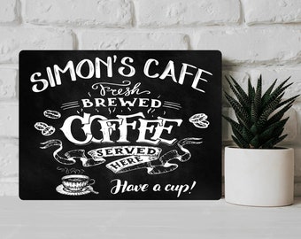 PERSONALISED Retro Vintage Coffee Cafe Metal Wall Sign Gift Present Chalkboard Style