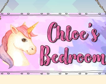 Personalised Unicorn Children's Bedroom Metal Hanging Plaque Room Sign Door