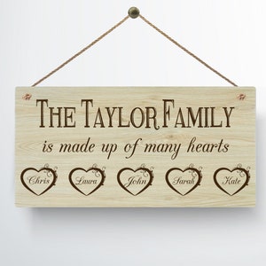 Personalised Family Hearts Metal WoodGrain Effect Hanging Plaque Mum and Dad Grandparents Family Tree