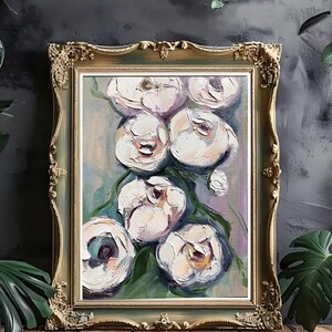 Pintura al óleo de peonías con empasto, pequeña obra de arte floral en suaves tonos pastel, arte mural de flores texturizadas, decoración de pared con empasto de flores texturizadas.