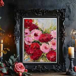 Pintura Floral Arte Original Papoulas Pintura Impasto Flores Semi Pintura Abstrata Impasto Peônia pintura a óleo impasto Arte Semi Abstrata