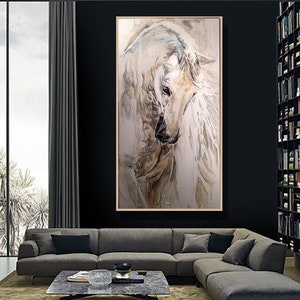 Abstract White Horse Oil Painting: Extra Large Textured Canvas Art
