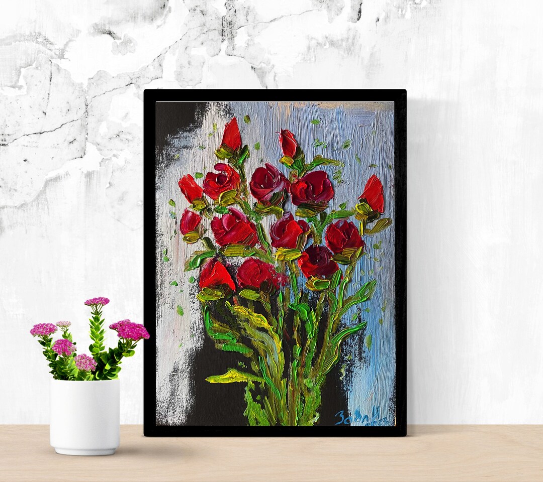 Red Rose Oil Painting Modern Impasto Flowers Art Wall Art Floral Home Decor Flowers Red Oil