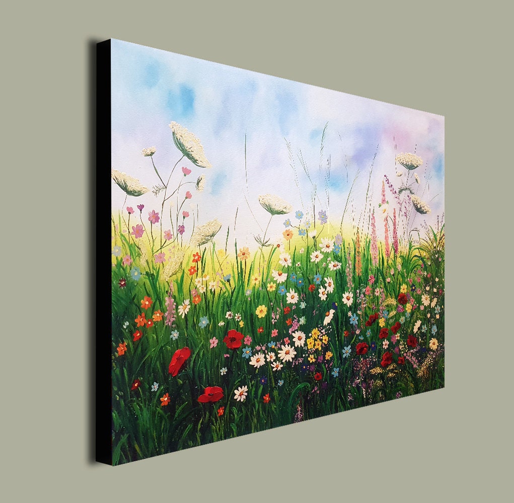 Floral Oil Painting Flower Landscape Wildflower Oil Painting - Etsy