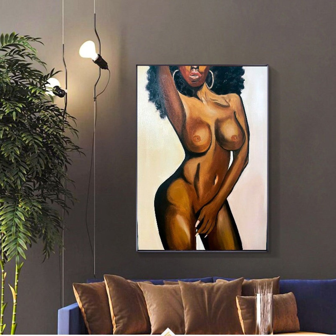 African Black Woman Oil Painting Original Art Curvy Nude Black