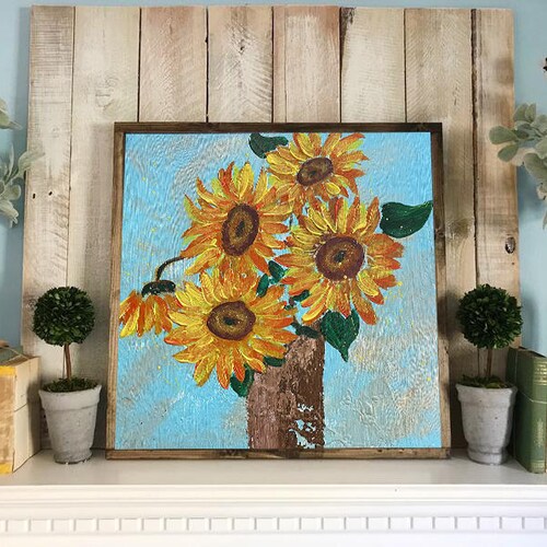 Sunflowers original oil painting on cheapest canvas Flowers art Floral wall Art Painting with texture Sunflowers for Ukraine Ukrainian seller shop