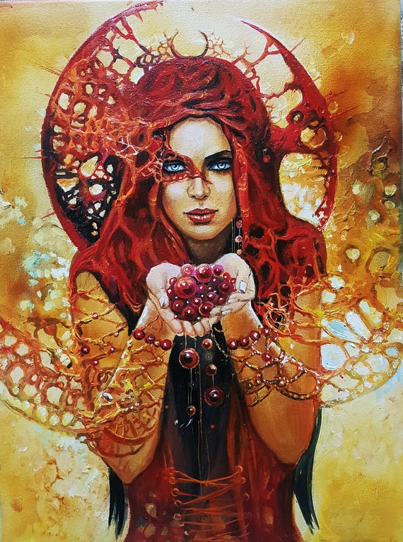 Full Frontal Fantastic Girl Art Woman In Red Painting Girl Etsy