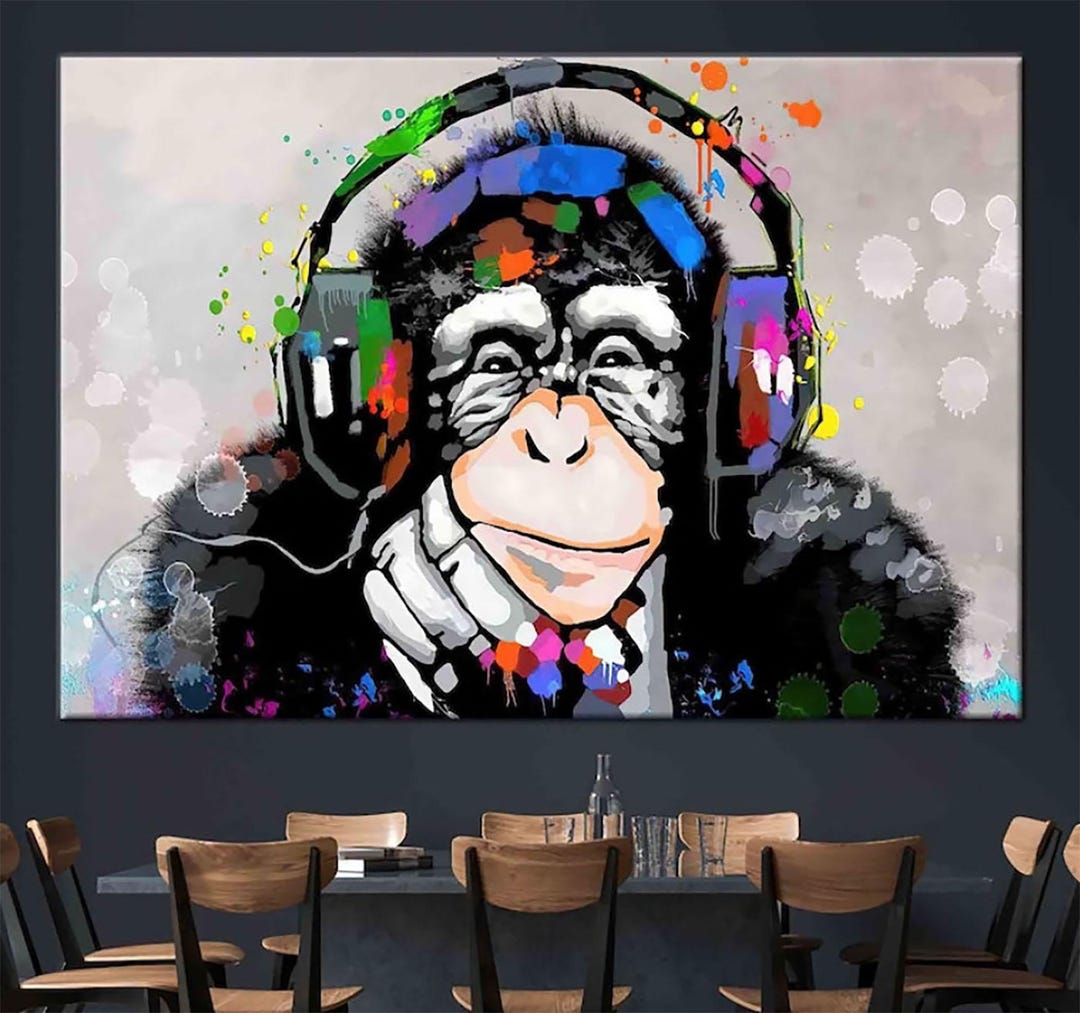 Banksy Monkey With Headphones Oil Painting: Graffiti Street Art - Etsy