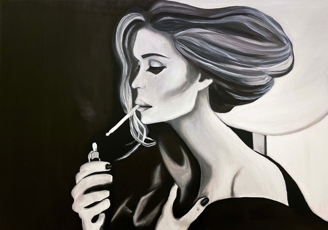 Black Woman Smoking Oil Art Painting Girl With Cigarette Etsy