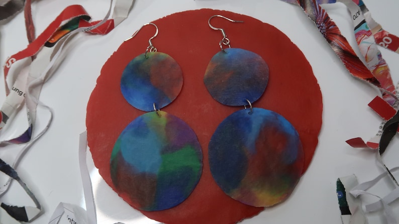 Eco friendly earrings recycled from plastic bottle lids statement earrings dangle rustic triangle geometric minimalistic