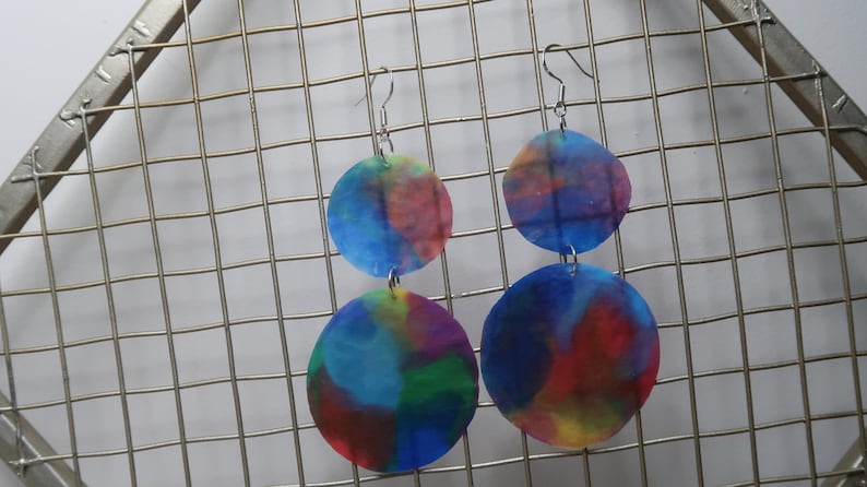 Eco friendly earrings recycled from plastic bottle lids statement earrings dangle rustic triangle geometric minimalistic