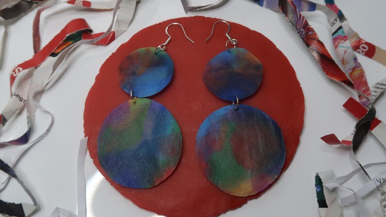 Eco friendly earrings recycled from plastic bottle lids statement earrings dangle rustic triangle geometric minimalistic