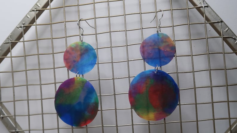 Eco friendly earrings recycled from plastic bottle lids statement earrings dangle rustic triangle geometric minimalistic