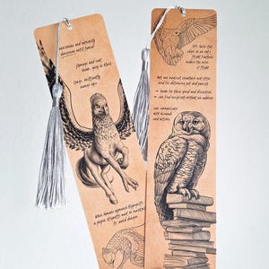 Double-Sided Bookmark "Enchanting Creatures 3" | Hand-Illustrated, Fantasy Sketchbook Style | 52x210mm, with or without Tassel, Eco-Friendly