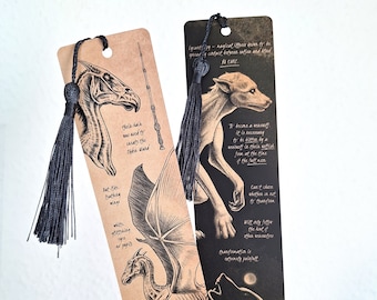 Double-Sided Bookmark "Enchanting Creatures 2" | Hand-Illustrated, Fantasy Sketchbook Style, 52x210mm with or without Tassel, Eco-Friendly