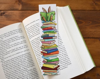 Bunny Bookmark | Cute Reading Rabbit Illustration | Recycled Paper, Eco Friendly | Book Lover Gift | Double-Sided Bookmark | 52x210mm