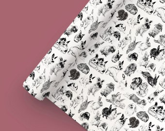 Bunny Gift Wrap | Cute Hand-Drawn Black & White Rabbits | 50x70cm | Eco-Friendly Wrapping Paper | Animal Lover | Easter or Birthday Paper
