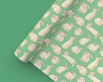 Geschenkpapier mit Kaninchen – Süßes mintgrünes Geschenkpapier mit handillustrierten Hasen | Nachhaltig | 50x70 cm