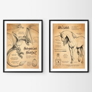 Kunstdruck A4 "Zauberhafte Wesen 3" – Handgezeichnete Illustrationen magischer Wesen im Bestiarium-Stil – Nachhaltig auf Recyclingpapier