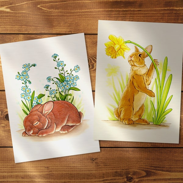 Postkarten "Frühlingshasen" | DIN A6 Grußkarten mit süßen Kaninchen, niedliche Karte mit Hasen