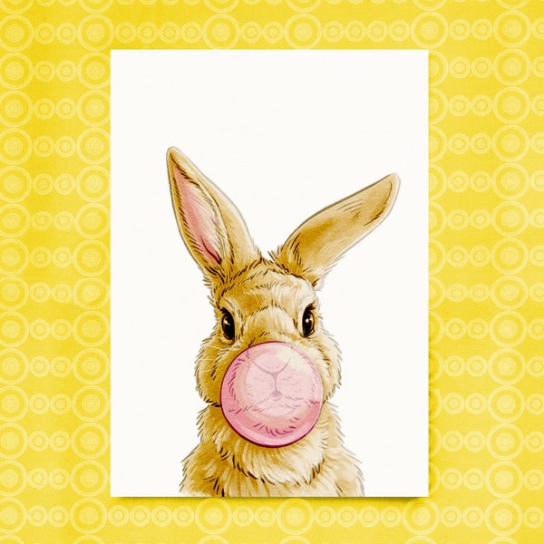 Postkarte "Kaninchen mit Kaugummi" | DIN A6