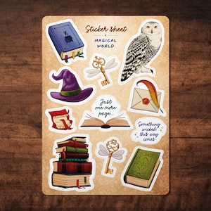 Sticker Sheet &quot;Magical World&quot; | A6 Witches Bullet Journal, Scrapbooking, Book Lover Stickers for Planners, Gifts and Journal Decor, PVC-Free