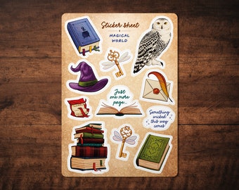 Sticker Sheet "Magical World" | A6 Witches Bullet Journal, Scrapbooking, Book Lover Stickers for Planners, Gifts and Journal Decor, PVC-Free
