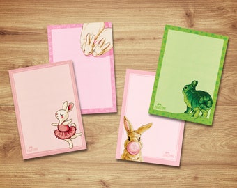 Cute Bunny Notepad A7 | 50 Sheets | Hand-Drawn & Adorable | Eco Friendly Gift for Rabbit Lovers, Small Gift Idea, Cute Stationery Gift