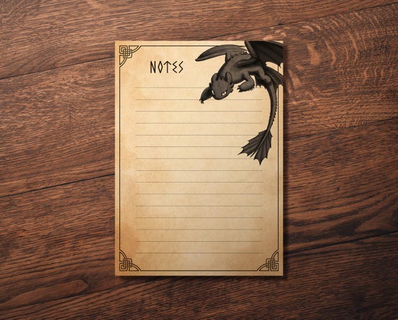 Notepad With Black Dragon | A6 | 50 Sheets | Hand-Illustrated Dragon Design | “Notes” in Runes | Sustainable Writing Pad, Stationery Gift