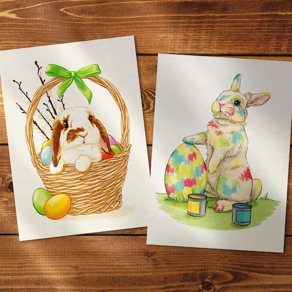 Postkarten "Osterhasen" | DIN A6 Grußkarten mit süßen Kaninchen, niedliche Karte mit Hasen