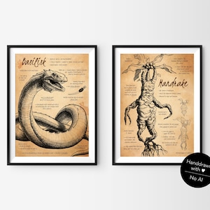 Art Print "Enchanting Creatures 6" | Hand-Drawn Magical Creatures in Bestiary Style – Eco-Friendly Recycled Paper, Fantasy Wallart