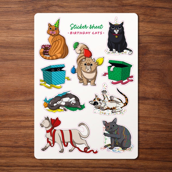 Sticker Sheet "Katzen Geburtstag" | Bullet Journal Stickers | Kitty Scrapbooking Stickers | Stationary Sticker Pack | Cat Lover Stickers