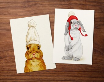Winter Bunny Postcards | A6 | Hand Illustrated Rabbit | Printed on Recycled Paper | Cute & Sustainable Stationery